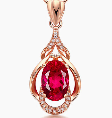 Ruby Water Drop Pendant Necklace For Women