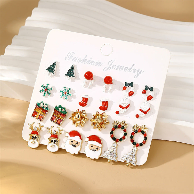Christmas Stud Earrings Combination New Cartoon Cute