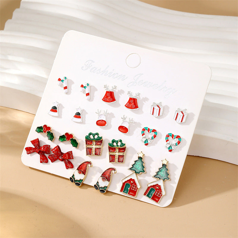 Christmas Stud Earrings Combination New Cartoon Cute