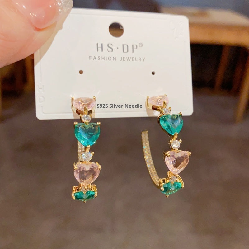 Colored Loving Heart C- Shaped Ear Ring