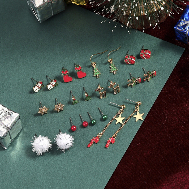 Christmas Stud Earrings Combination New Cartoon Cute