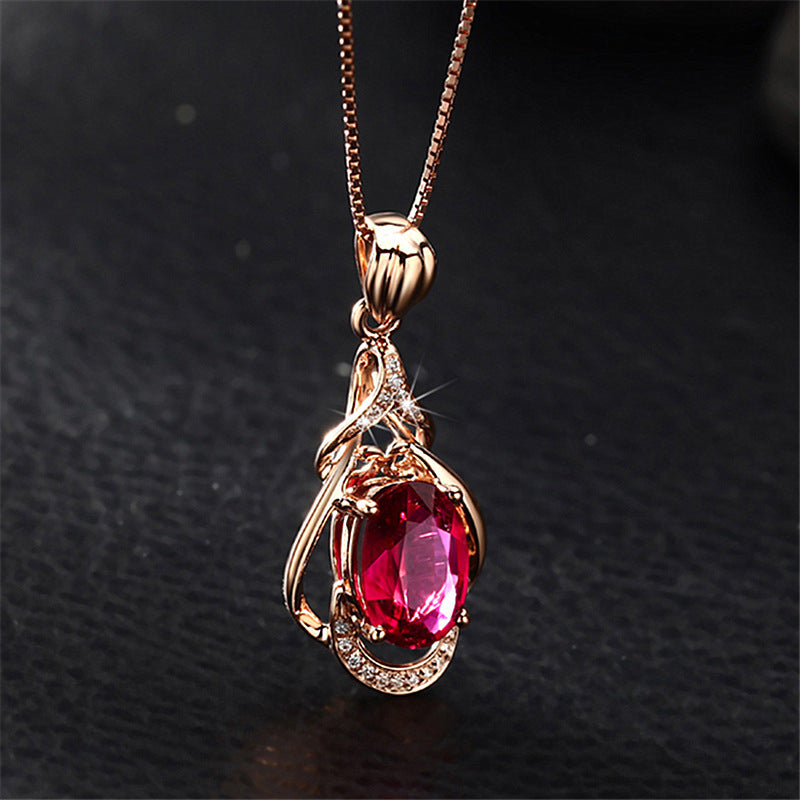 Ruby Water Drop Pendant Necklace For Women