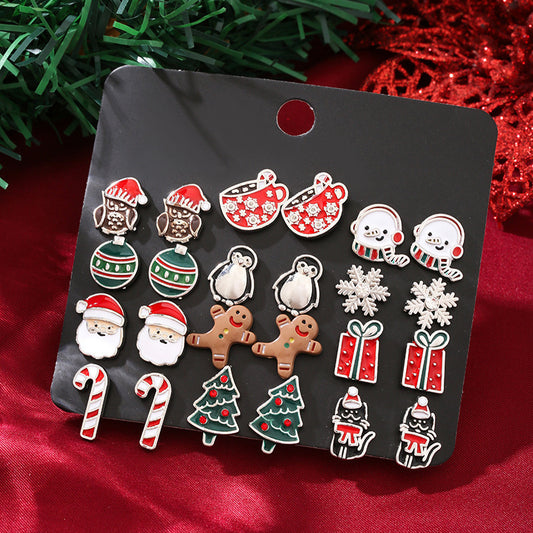 Christmas Stud Earrings Combination New Cartoon Cute
