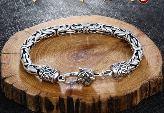 Sterling Silver Men's Bracelet, Trendy And Stylish, Featuring A Bold And Imposing Design With A Vajra Pattern