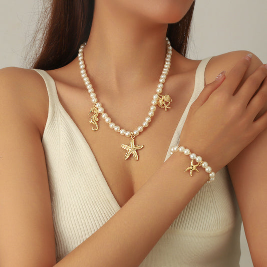 Haima Shell Necklace Starfish Bracelet Set Fashion Lady
