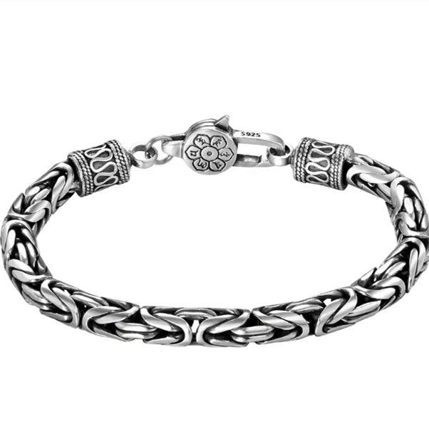 Sterling Silver Men's Bracelet, Trendy And Stylish, Featuring A Bold And Imposing Design With A Vajra Pattern