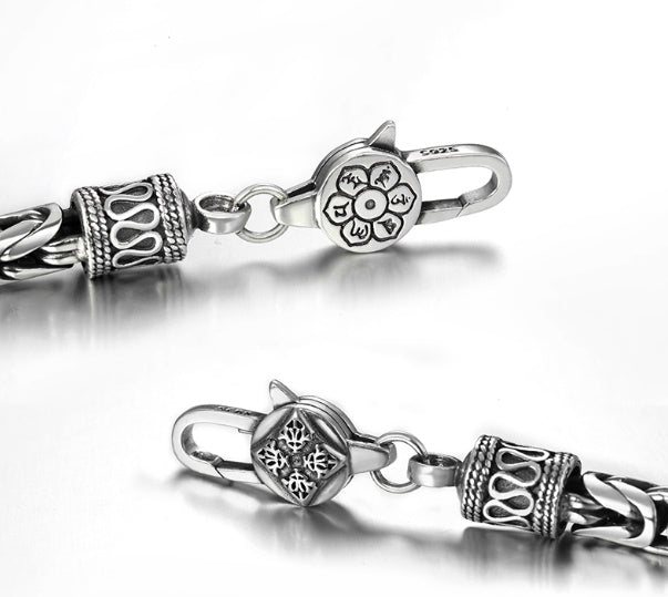 Sterling Silver Men's Bracelet, Trendy And Stylish, Featuring A Bold And Imposing Design With A Vajra Pattern