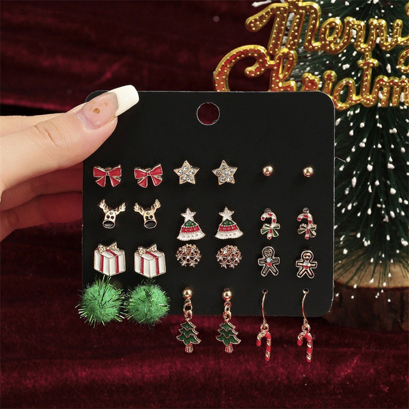 Christmas Stud Earrings Combination New Cartoon Cute